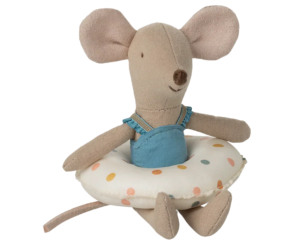 Maileg Beach mouse with float, Little sister - Multi dot