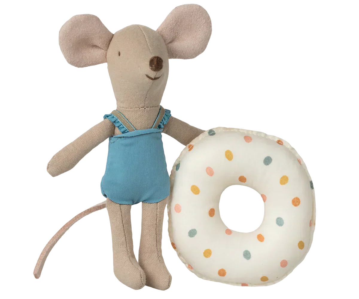 Maileg Beach mouse with float, Little sister - Multi dot